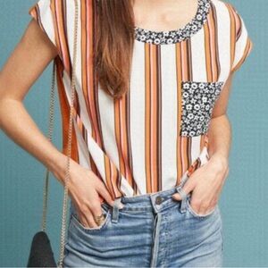 PORRIDGE by Anthropologie Mixed Media Striped Tunic Blouse
